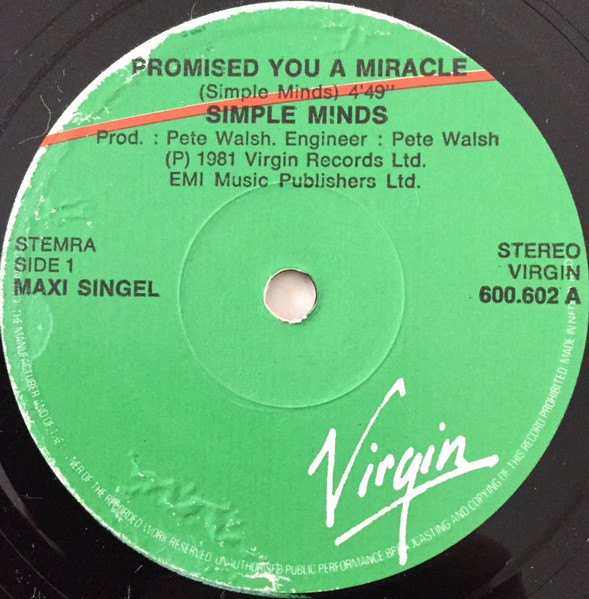 Simple Minds - Promised You A Miracle | Virgin (600 602) - 3 Simple Minds - Promised You A Miracle | Virgin (600 602) - 3