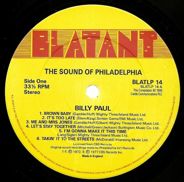 Billy Paul - The Sound Of Philadelphia | Blatant (BLATLP 14) - 2