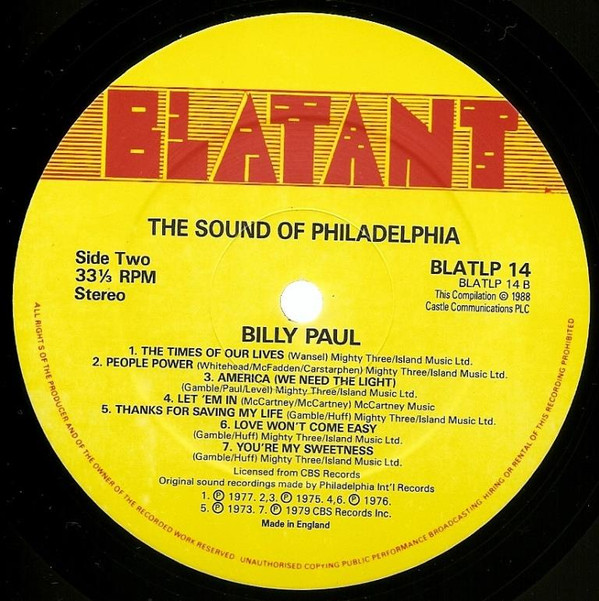 Billy Paul - The Sound Of Philadelphia | Blatant (BLATLP 14) - 3
