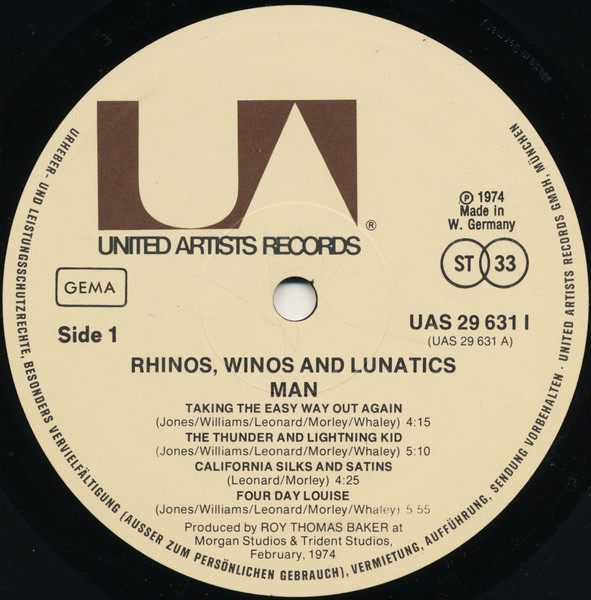 Man - Rhinos, Winos, And Lunatics | United Artists Records (UAS 29631 I) - 3 Man - Rhinos, Winos, And Lunatics | United Artists Records (UAS 29631 I) - 3