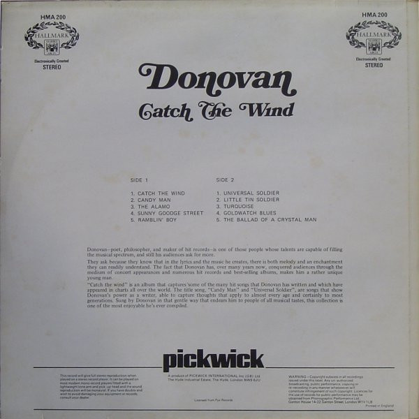 Donovan - Catch The Wind | Hallmark Marble Arch (HMA 200) - 2