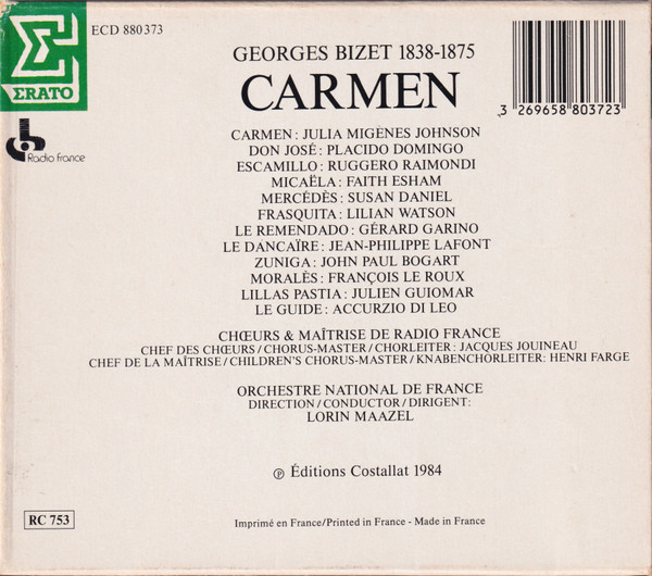 Georges Bizet - Julia Migenes , Placido Domingo , Ruggero Raimondi , Faith Esham , Orchestre National De France , Chœur de Radio France Et Maîtrise De Radio France , Lorin Maazel - Carmen | Erato (ECD 880373) - 2