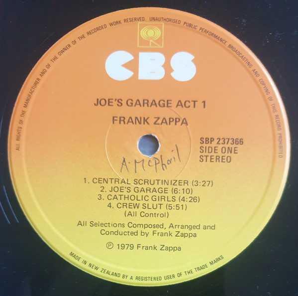 Frank Zappa - Joe's Garage Act I | CBS (SBP 237366) - 4 Frank Zappa - Joe's Garage Act I | CBS (SBP 237366) - 4