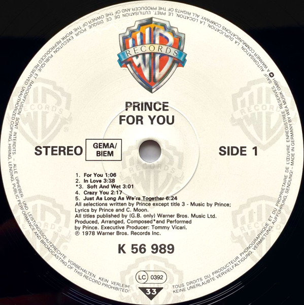Prince - For You | Warner Bros. Records (WB K 56 989) - main