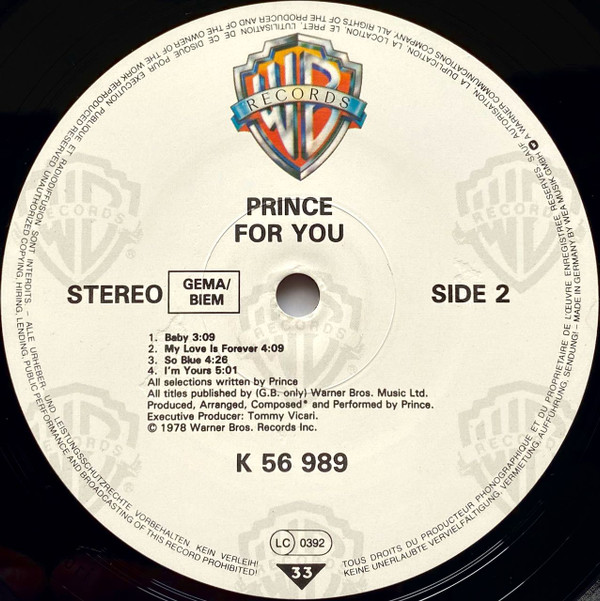 Prince - For You | Warner Bros. Records (WB K 56 989) - 2