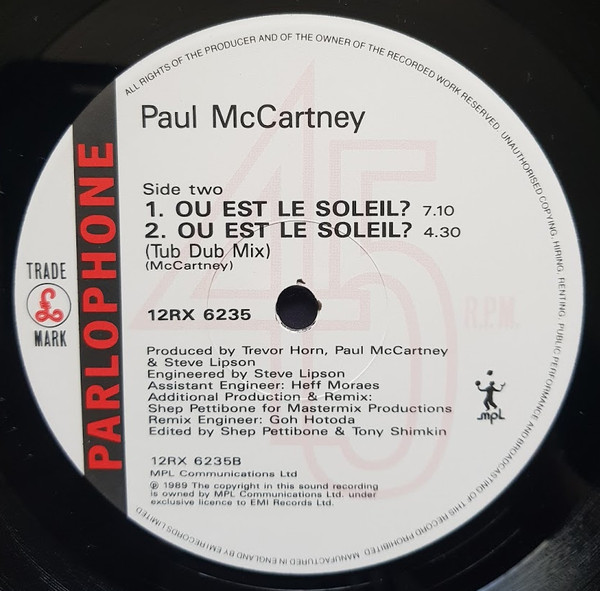 Paul McCartney - Figure Of Eight / Ou Est Le Soleil? | Parlophone (12RX 6235) - 4