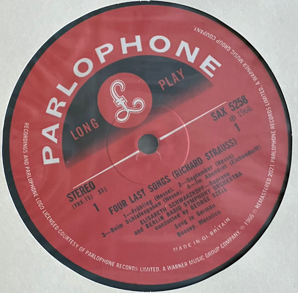 Richard Strauss / Elisabeth Schwarzkopf , George Szell , Radio-Symphonie-Orchester Berlin - Four Last Songs And Five Other Songs With Orchestra | The Electric Recording Co. (ERC074) - 4