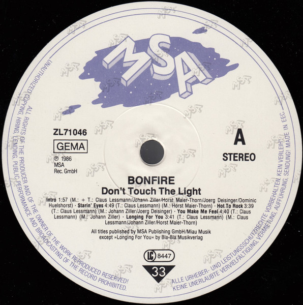 Bonfire - Don't Touch The Light | MSA Records (ZL 71046) - 3