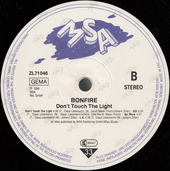 Bonfire - Don't Touch The Light | MSA Records (ZL 71046) - 4