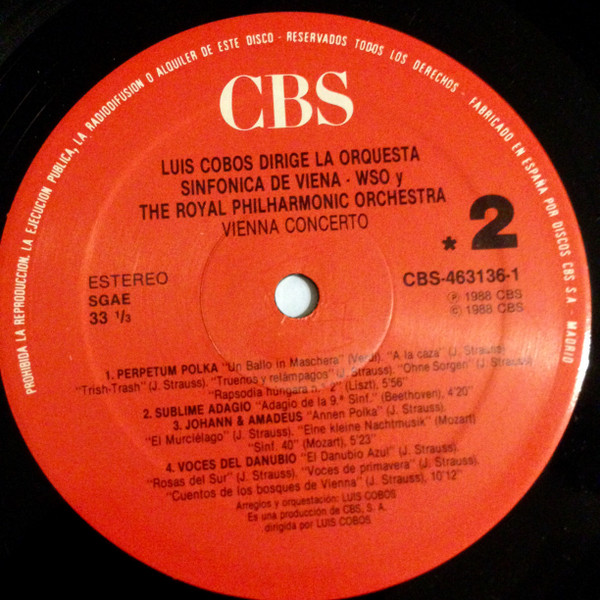 Luis Cobos Dirige Wiener Symphoniker Y Royal Philharmonic Orchestra - Vienna Concerto | CBS (CBS 463136 1 (SE)) - 4