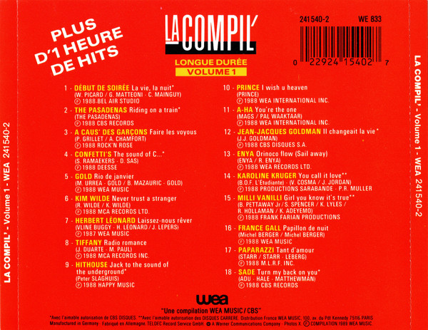 Various - La Compil' Volume 1 | Wea Music (241540-2) - 2