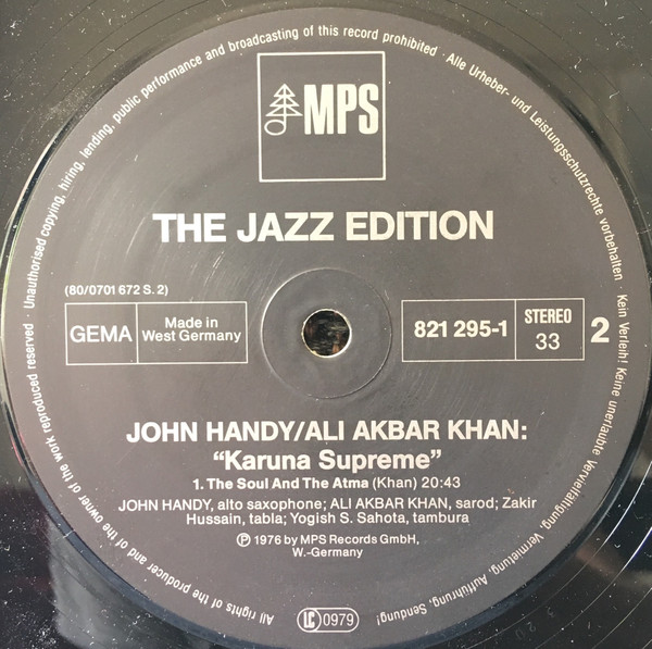 John Handy / Ali Akbar Khan - Karuna Supreme | MPS Records (821 295-1) - 4 John Handy / Ali Akbar Khan - Karuna Supreme | MPS Records (821 295-1) - 4