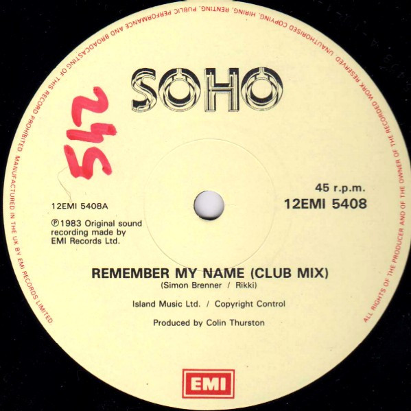 Soho - Remember My Name | EMI (12EMI 5408) - main