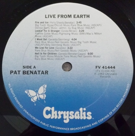 Pat Benatar - Live From Earth | Chrysalis (FV 41444) - 3 Pat Benatar - Live From Earth | Chrysalis (FV 41444) - 3
