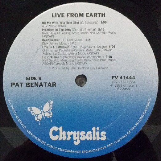 Pat Benatar - Live From Earth | Chrysalis (FV 41444) - 4 Pat Benatar - Live From Earth | Chrysalis (FV 41444) - 4