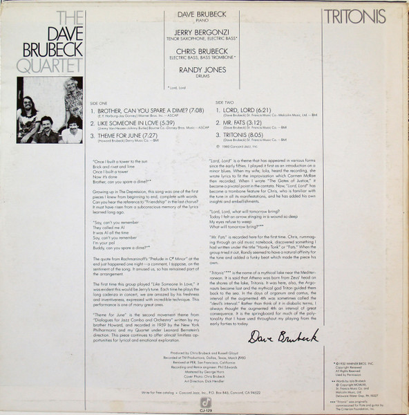 The Dave Brubeck Quartet - Tritonis | Concord Jazz (CJ-129) - 2