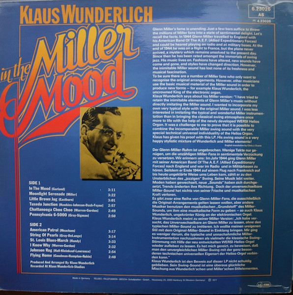 Klaus Wunderlich - In The Miller Mood - Klaus Wunderlich Spielt Glenn Miller | Telefunken (6.23026) - 2 Klaus Wunderlich - In The Miller Mood - Klaus Wunderlich Spielt Glenn Miller | Telefunken (6.23026) - 2