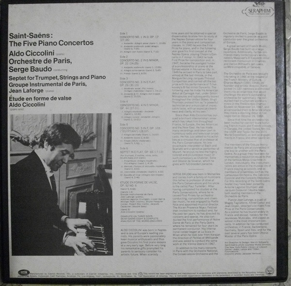 Camille Saint-Saëns , Aldo Ciccolini , Orchestre De Paris , Serge Baudo , Groupe Instrumental de Paris , Jean Laforge - The Five Piano Concertos & Septet For Trumpet, Strings And Piano | Seraphim (SIC-6081) - 3