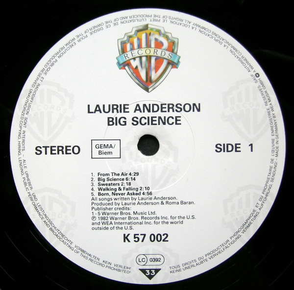 Laurie Anderson - Big Science | Warner Bros. Records (WB K 57 002 (BSK 3674)) - 3 Laurie Anderson - Big Science | Warner Bros. Records (WB K 57 002 (BSK 3674)) - 3