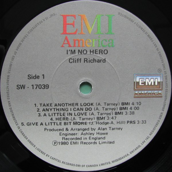 Cliff Richard - I'm No Hero | EMI America (SW-17039) - 3 Cliff Richard - I'm No Hero | EMI America (SW-17039) - 3