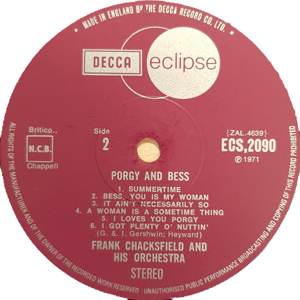 Frank Chacksfield & His Orchestra - Showboat / Porgy And Bess | Decca (ECS.2090) - 4