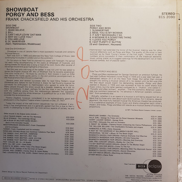 Frank Chacksfield & His Orchestra - Showboat / Porgy And Bess | Decca (ECS.2090) - 2