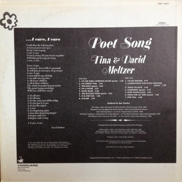 Tina And David Meltzer - Poet Song | Vanguard (VSD 6519) - 2 Tina And David Meltzer - Poet Song | Vanguard (VSD 6519) - 2