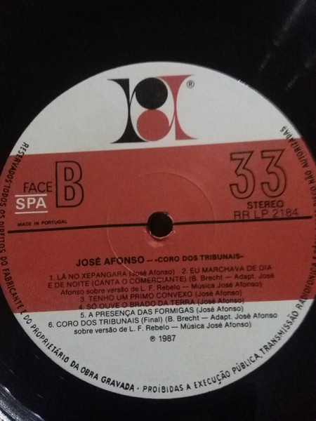 José Afonso - Coro Dos Tribunais | RR (RRLP2184) - 2