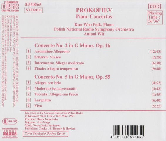 Sergei Prokofiev , Kun Woo Paik , Wielka Orkiestra Symfoniczna Polskiego Radia I Telewizji , Antoni Wit - Piano Concertos No.2, Op.16 - No.5, Op.55 | Naxos (8.550565) - 2 Sergei Prokofiev , Kun Woo Paik , Wielka Orkiestra Symfoniczna Polskiego Radia I Telewizji , Antoni Wit - Piano Concertos No.2, Op.16 - No.5, Op.55 | Naxos (8.550565) - 2