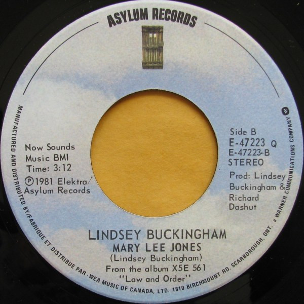 Lindsey Buckingham - Trouble / Mary Lee Jones (7") [Vinyl] | Asylum Records (E-47223) - 2