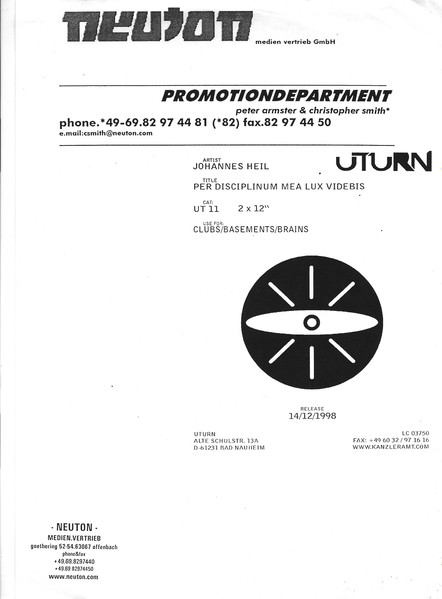 Johannes Heil - Per Disciplinum Mea Lux Videbis | Uturn Records (UT11) - main Johannes Heil - Per Disciplinum Mea Lux Videbis | Uturn Records (UT11) - main