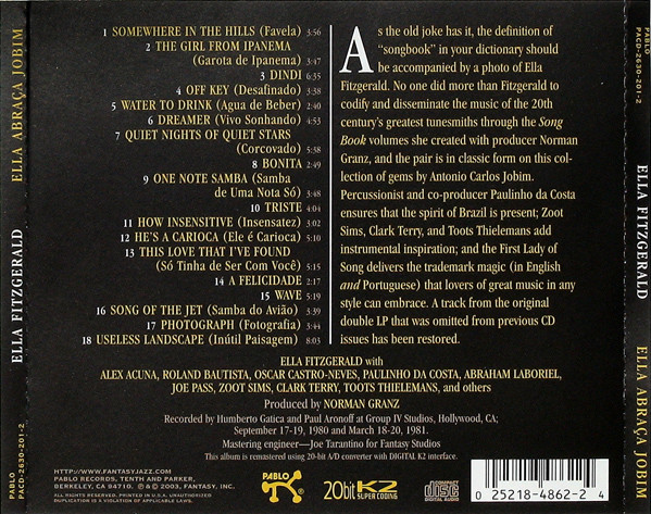 Ella Fitzgerald - Ella Abraça Jobim | Pablo Records (PACD-2630-201-2) - 2 Ella Fitzgerald - Ella Abraça Jobim | Pablo Records (PACD-2630-201-2) - 2