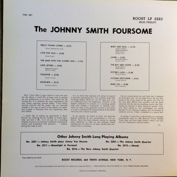 Johnny Smith Quartet - The "Johnny Smith" Foursome | Fresh Sound Records (FSR-581) - 2