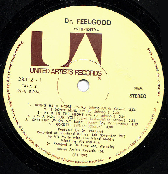 Dr. Feelgood - Stupidity | United Artists Records (28112-1) - 4