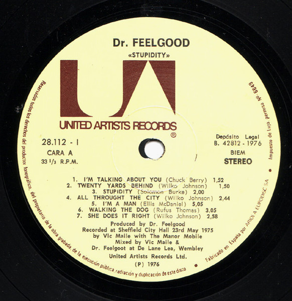 Dr. Feelgood - Stupidity | United Artists Records (28112-1) - 3
