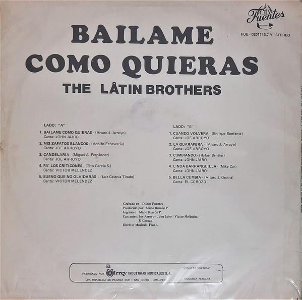 The Latin Brothers - Bailame Como Quieras | Discos Fuentes (FUE-0201143.7 Y) - 2 The Latin Brothers - Bailame Como Quieras | Discos Fuentes (FUE-0201143.7 Y) - 2