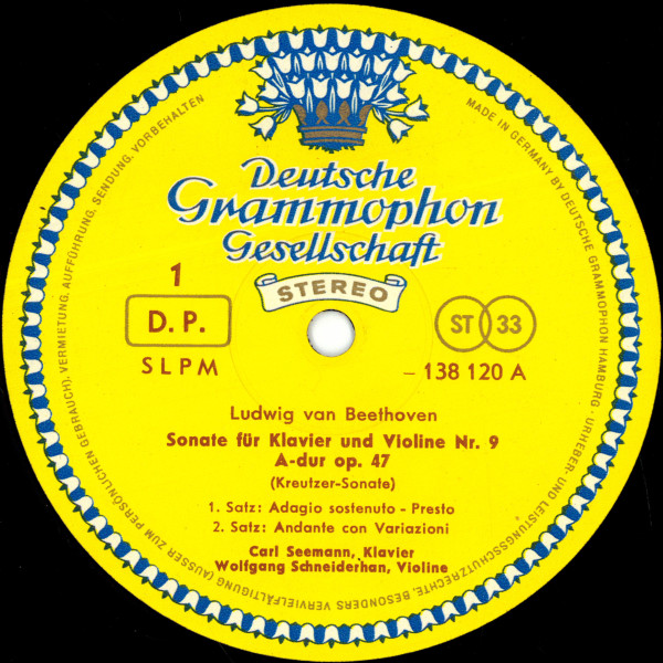 Ludwig Van Beethoven , Carl Seemann ‧ Wolfgang Schneiderhan - Violinsonaten A-Dur Op.47 Nr. 9 ‧ F-Dur Op.24 Nr.5 (Kreutzersonate ‧ Frühlingssonate) | Deutsche Grammophon (138 120 SLPM) - 3