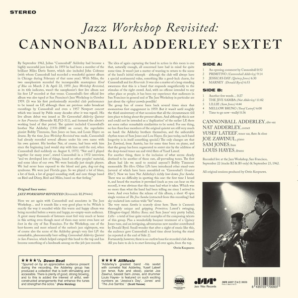 Cannonball Adderley Sextet - Jazz Workshop Revisited | Jazz Wax Records (JWR 4627) - 2