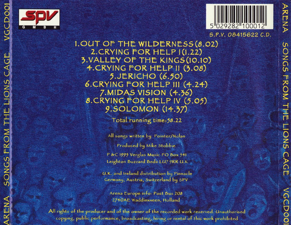 Arena - Songs From The Lions Cage | Verglas Music (VGCD001) - 2 Arena - Songs From The Lions Cage | Verglas Music (VGCD001) - 2