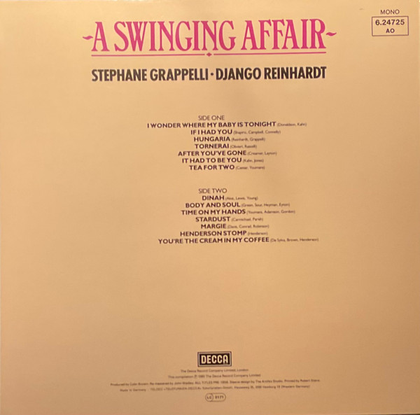 Stéphane Grappelli , Django Reinhardt - A Swinging Affair | Decca (6.24725 AO) - 4