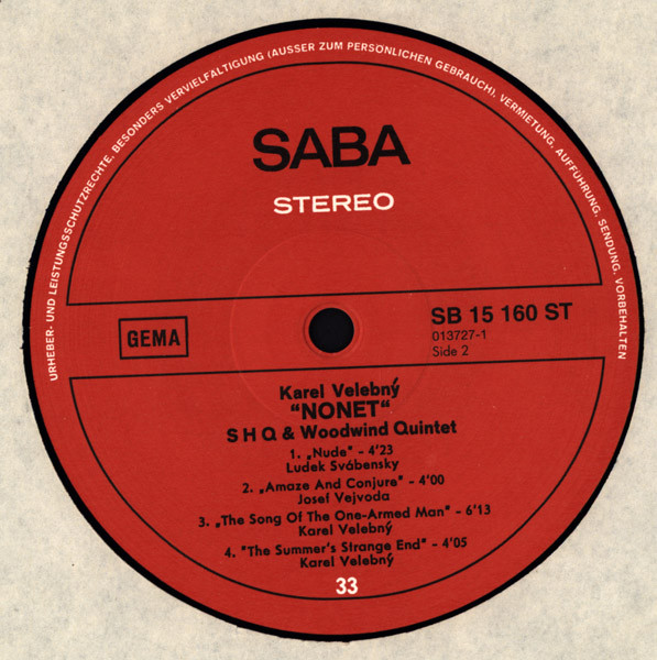 Karel Velebný , SHQ - Nonet | Speakers Corner Records (013727-1) - 4 Karel Velebný , SHQ - Nonet | Speakers Corner Records (013727-1) - 4