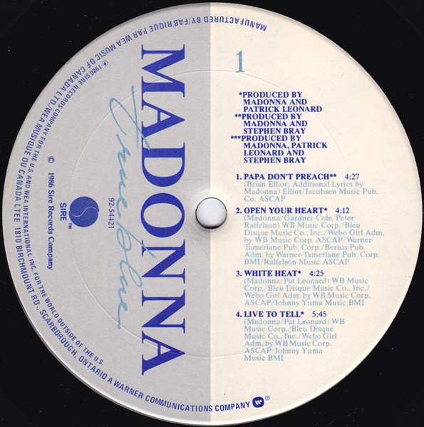 Madonna - True Blue | Sire (92 54421) - 3
