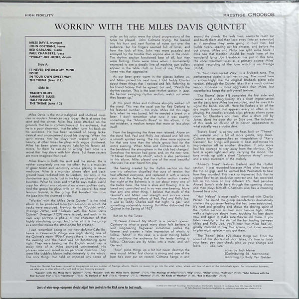 The Miles Davis Quintet - Workin’ With The Miles Davis Quintet | Prestige (CR00608) - 2