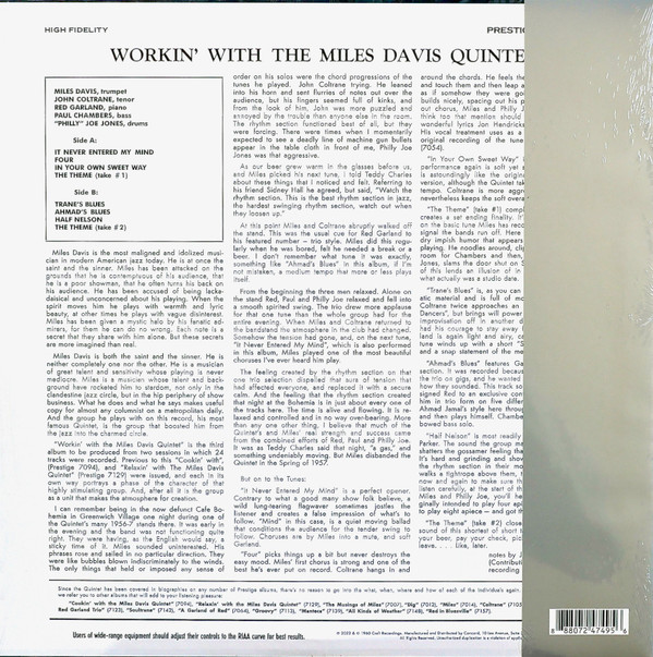 The Miles Davis Quintet - Workin’ With The Miles Davis Quintet | Prestige (CR00608) - 3