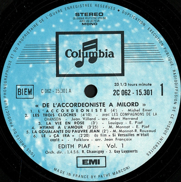 Edith Piaf - De L'accordéoniste À Milord - Vol. 1 | Columbia (2 C 062-15301) - 3