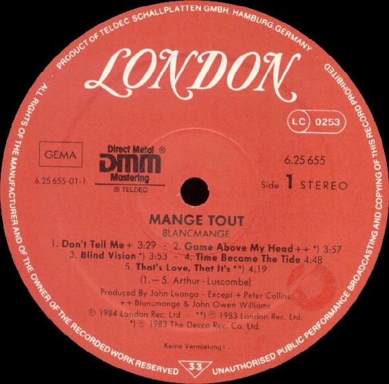 Blancmange - Mange Tout | London Records (6.25 655)