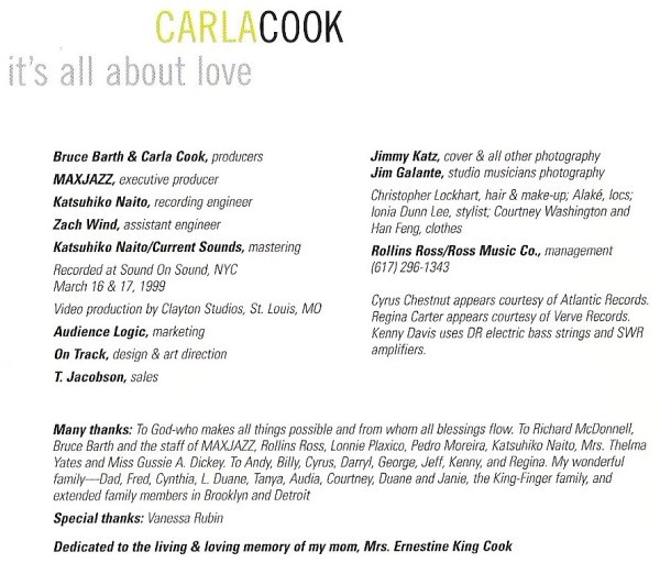 Carla Cook - It's All About Love | MAXJAZZ (MXJ 106) - 3