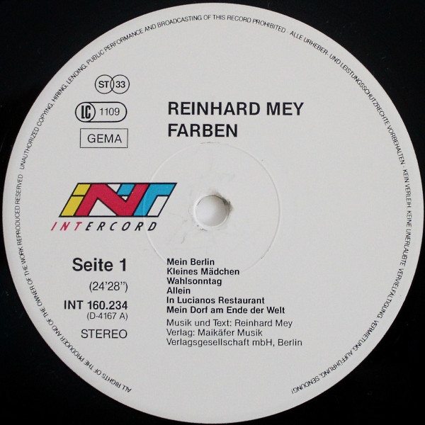 Reinhard Mey - Farben | Intercord (INT 160.234) - 3 Reinhard Mey - Farben | Intercord (INT 160.234) - 3