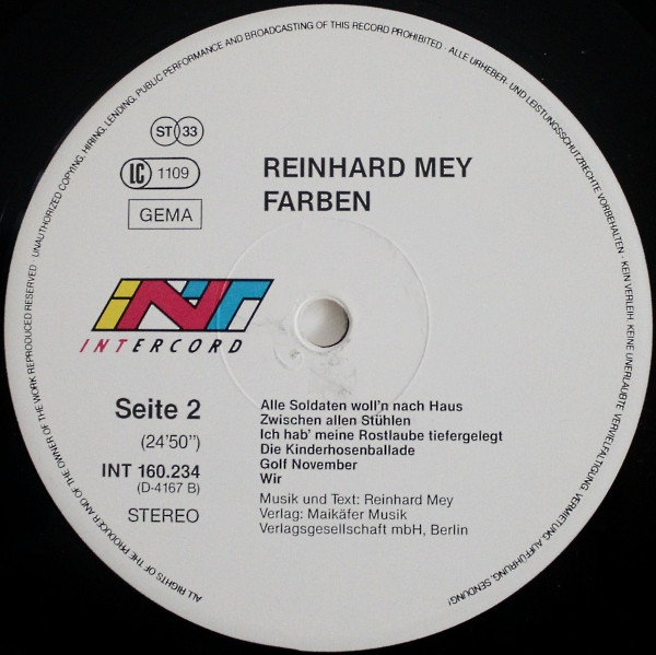 Reinhard Mey - Farben | Intercord (INT 160.234) - 4 Reinhard Mey - Farben | Intercord (INT 160.234) - 4