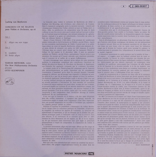 Yehudi Menuhin , Otto Klemperer , Ludwig van Beethoven , New Philharmonia Orchestra - Violin Concerto | La Voix De Son Maître (2C 065-00307) - 2